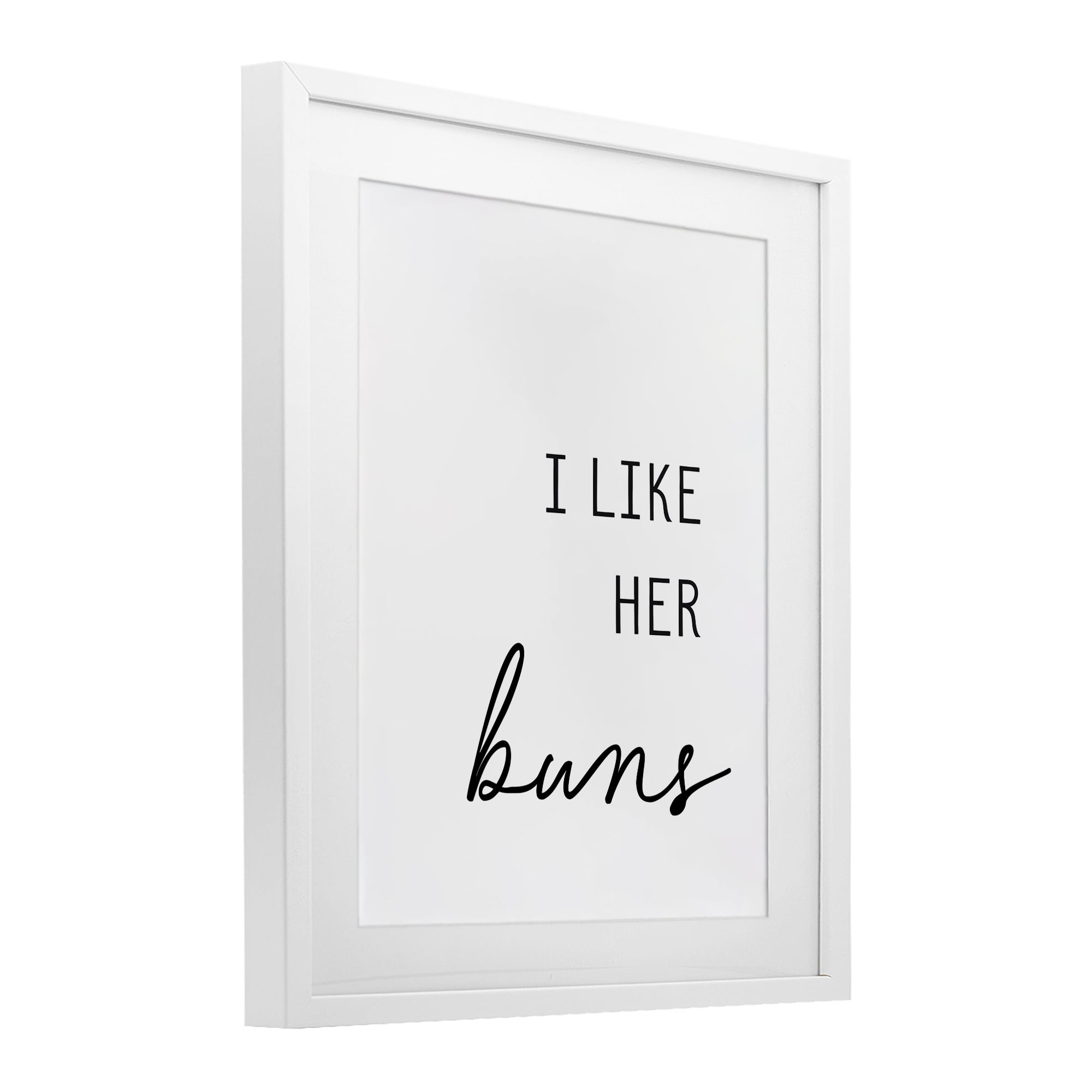 Like Her Buns White Framed Print Under Glass, design by Lettered and Lined