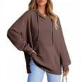 thumbnail image 5 of Women's Waffle Knit Hooded Pullover with Side Slits Casual Drop Shoulder Long Sleeve Sweatshirt Ribbed Cuff Sporty Top with Front Pockets and Relaxed Fit Streetwear Top, 5 of 11