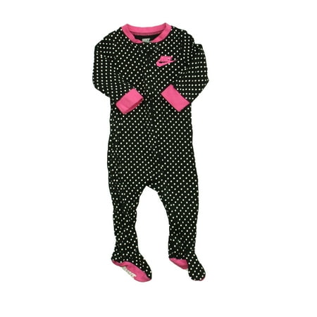 

Pre-owned Nike Girls Black | White Dots | Pink 1-piece footed Pajamas size: 9 Months