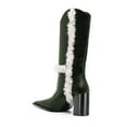 thumbnail image 4 of FSJ Women Comfortable Pointed Closed Toe Faux Fur Lined Knee High Boots Chunky Block Heels Tall Boots Party Date Shoes Size 6.5 Green, 4 of 4