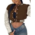 thumbnail image 5 of Seyurigaoka Women Juniors Bomber Jacket, Button Open Front Long Sleeve Cropped Jumper Coat, 5 of 7