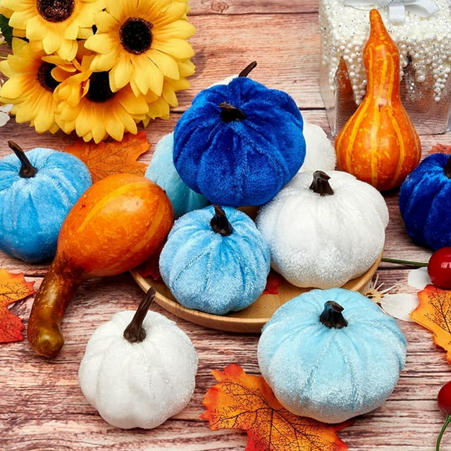 12Pcs Velvet Pumpkin Prop Fine Workmanship Soft Texture Assorted Fall Halloween Decoration Photo Prop