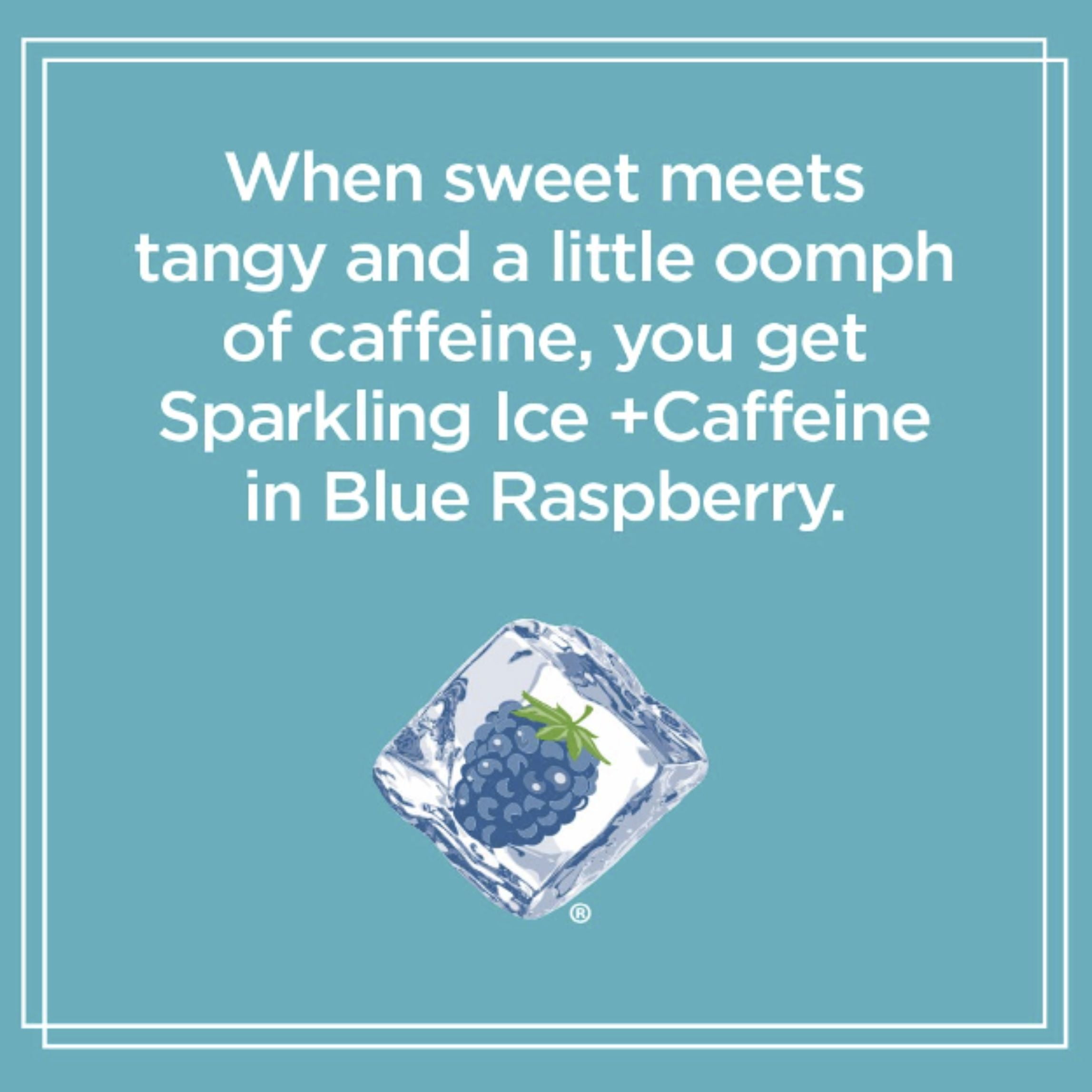 Sparkling Ice +Caffeine Blue Raspberry Sparkling Water, with Antioxidants and Vitamins, Zero Sugar, 16 Fl Oz (Pack of 8)