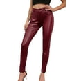 thumbnail image 2 of Women Faux PU Leather Pants High Waist Skinny Leggings Elastic Ladies Plus Size Tight Trousers, 2 of 7