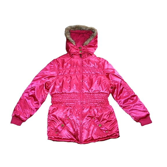 Girl's Winter Coat Big Girls' Sateen Puffer Jacket with Faux Fur (14/16)