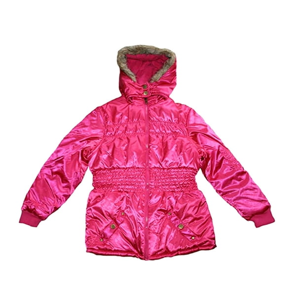 Girl's Winter Coat Big Girls' Sateen Puffer Jacket with Faux Fur (14/16