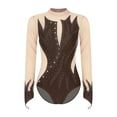 thumbnail image 3 of Alvivi Women Rhinestone Ballet Dance Leotard Gymnastics Bodysuit Figure Skating Performance Costume Dark Brown XXL, 3 of 7