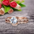 thumbnail image 3 of 1.50 Carat Round Cut Aquamarine Bridal Set Engagement Ring With Matching Band 10k Rose Gold Art Deco Vintage Look, 3 of 5