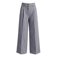 thumbnail image 4 of Women's Gingham Plaid Wide Leg Pants High Waist Casual Loose Trousers with Pockets for Daily Work Wear Trendy Street Outfit Dark Gray, 4 of 5