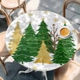 thumbnail image 2 of Green Christmas Tree Round Tablecloth, Fitted Table Cover with Elastic for 36"-44" Round Tables, Golden Xmas Tree Winter Snowflake Table Cloth Outdoor Indoor Dinning Party Waterproof Tablecloths, 2 of 7