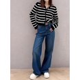 thumbnail image 6 of Women'S Round Neck Striped Cropped Knit Cardigan Black & White M, 6 of 7