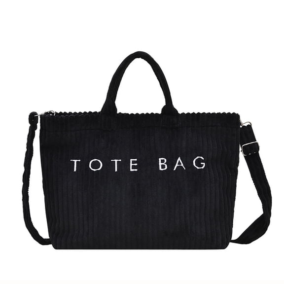 SLYNSHome Corduroy Tote Bag for Women,Black Handbags Large Capacity Casual Shoulder Bag Crossbody Bag with Adjustable Strap