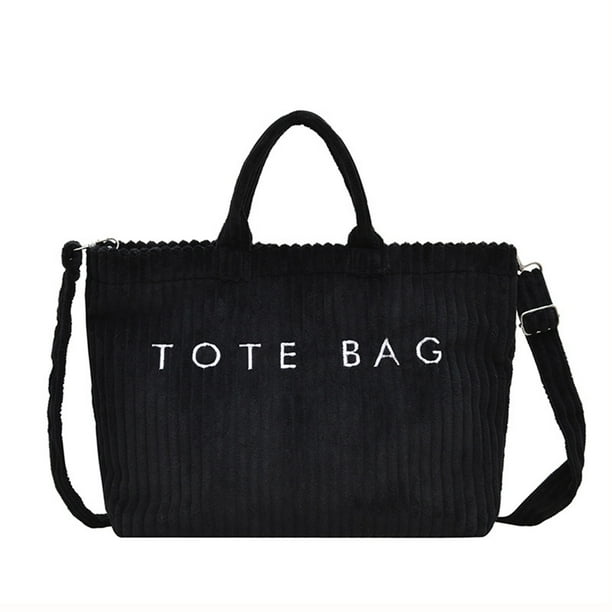 Bolso de Hombro Grande Corduroy Ligero Bolso de Hombro Casual 43x31x11cm Lenzo Negro Blanco Rosa Bolso de Hombro Verde con Cremallera para Viajes en el Lugar de Trabajo