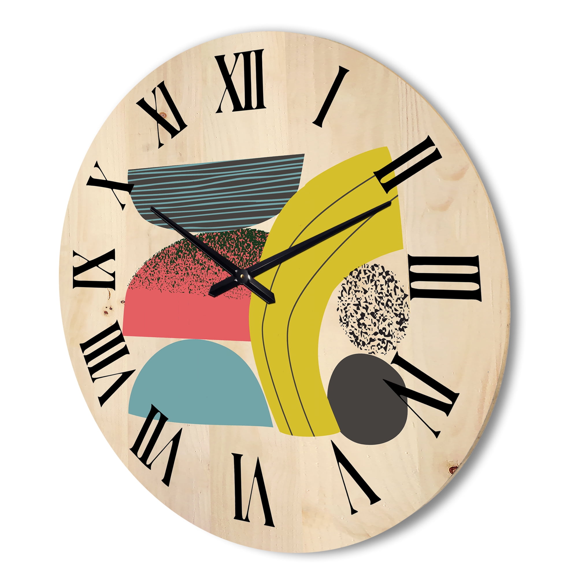 Designart 'Abstract Colorful Geometric Art Collage II' Modern Wood Wall Clock