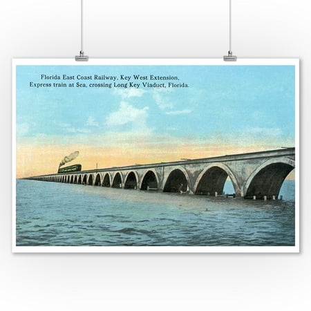 Florida - View of the Key West Extention of the FL East Coast Railroad - Vintage Halftone (9x12 Art Print, Wall Decor Travel