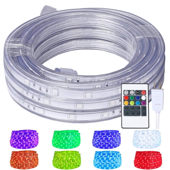 Areful Luces de cuerda LED, tira de luz RGB flexible plana de 16.4 pies, cambio de color, impermeable para uso en interiores y exteriores, iluminación decorativa conectable, 8 colores y múltiples modo