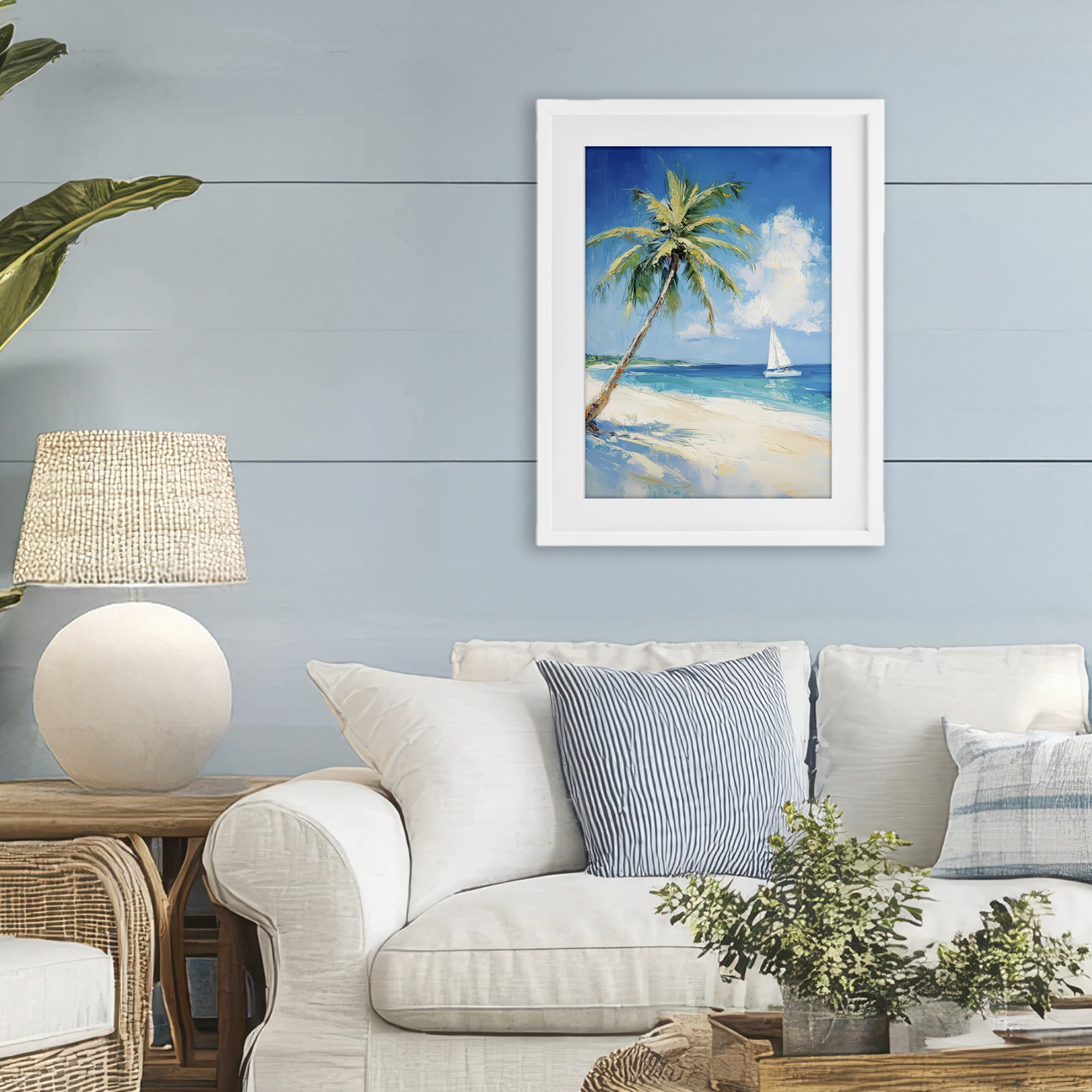 Stupell Industries White Clouds & Sails White Framed Print Under Glass, design by Petal Prints Design