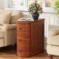 thumbnail image 2 of Walsunny Solid End Table with 3 Drawers, Narrow Sofa Side Table with Storage, Vintage Slim Bedside Table Curved Wood Side Table for Living Room, Entryway, Bedroom, Cherry Finish, 2 of 7