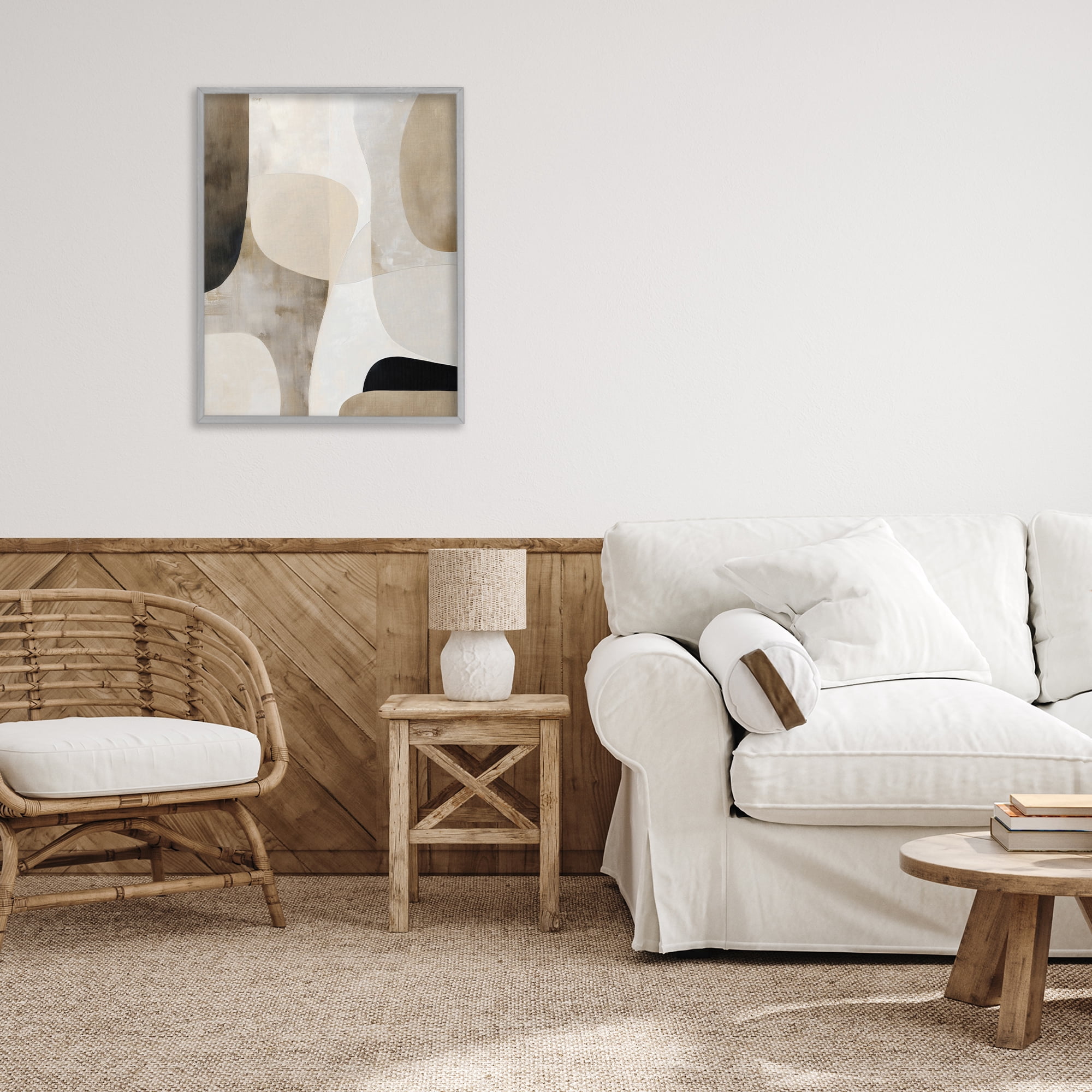 Stupell Industries Tan Shapes Organic Balance Gray Framed Giclee Art, design by Ink Drop Loft