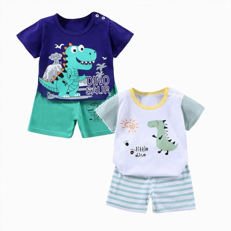 Leey-Wold Toddler Baby Boy Summer Clothes Farm Animal Embroidery Short Sleeve T Shirt Top Plaid Shorts 4Pcs Casual Outfits Size 18-24 Months