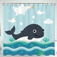 thumbnail image 1 of Cheerful Cartoon Whale Shower Curtain - Whimsical Ocean Design, 1 of 4