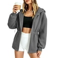 thumbnail image 4 of Risckoth Women's Full Zip Hoodie Drawstring Waist Cinched Design Fleece Lined Side Pockets Casual Pullover S-2XL, Dark Gray, 4 of 7