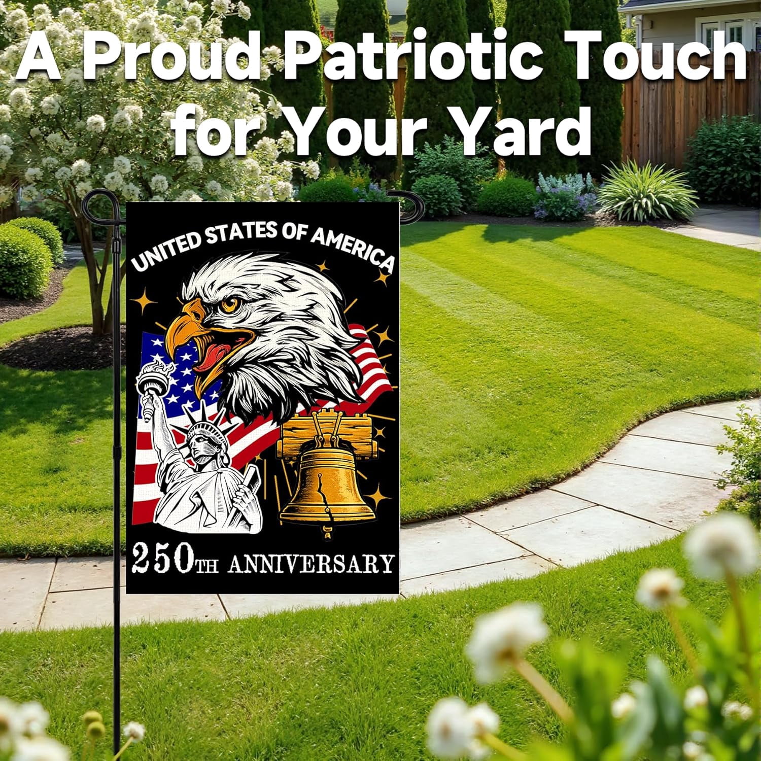 America 250 Years Garden Flag, 250th Anniversary USA Patriotic Double-Sided Banner, Double-Sided Burlap, 1776-2026 Semiquincentennial Commemorative, Suitable for Outdoor Lawn Decor