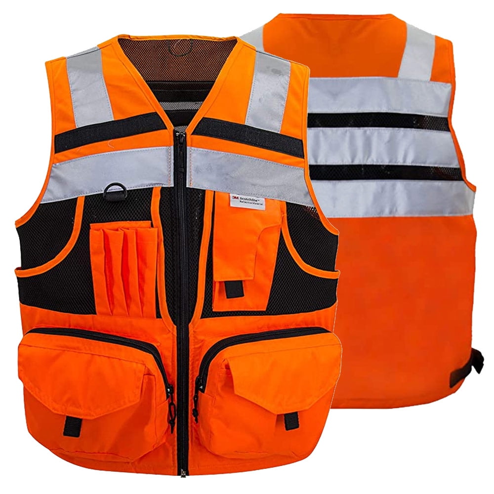 Kasa Style High-Visibility Reflective Safety Vest with 3M, Multi-Pocket, Unisex Design - Durable Workwear for Men and Women, Ideal for Construction Workers & Outdoor Safety (Orange, 2X-Large)