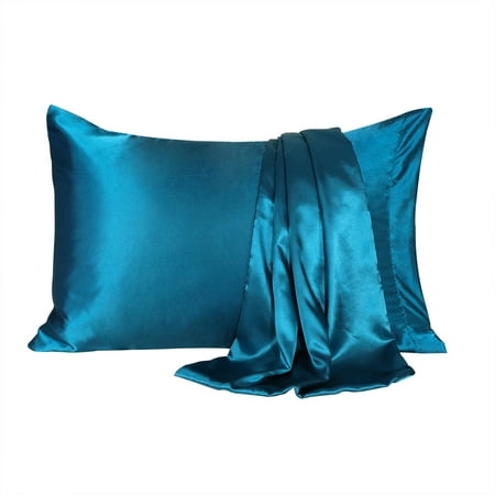 Charmeuse Satin Pillowcase for Hair and Face, 2 Pack Soft Cooling Pillow Slip Covers Teal King Size Pillow Cases (Best Satin Pillowcase For Hair)