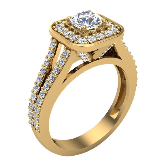 Cushion Halo Split Shank Diamond Engagement Ring 14K Gold 1.10 CT TW (G,I1)