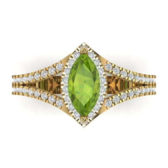 Halo Engagement Ring for Women - 1.2ct Natural Peridot in 14K Yellow Gold Promise Ring