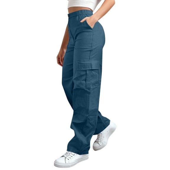 Amzcrzy Women Fashion Cargo Pants with Pockets Inner Drawstring Full-Length Pants with Button Versatile High Waisted Workout Women Pants Casual Solid Color Women'S Sweatpants