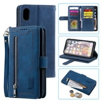 Dteck Wallet Case For iPhone XR, Matte PU Leather Case Built-in 9 Card Slots Zipper Purse Flip Cover With Hand Strap, Blue