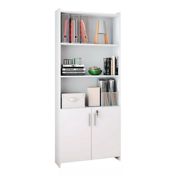 Librero 5 Repisas Moderno Estante Decorativo con Puertas Skal Living