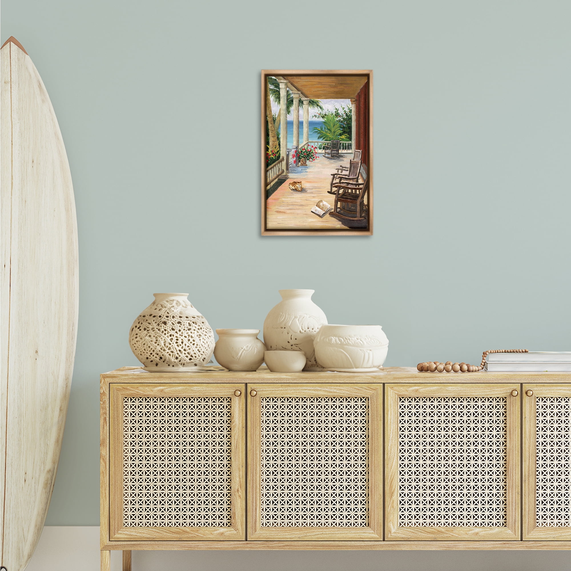Stupell Industries Coastal Cape Cabin Coastal Painting Brown Floater Framed Canvas Art Print Wall Art, 17 x 25