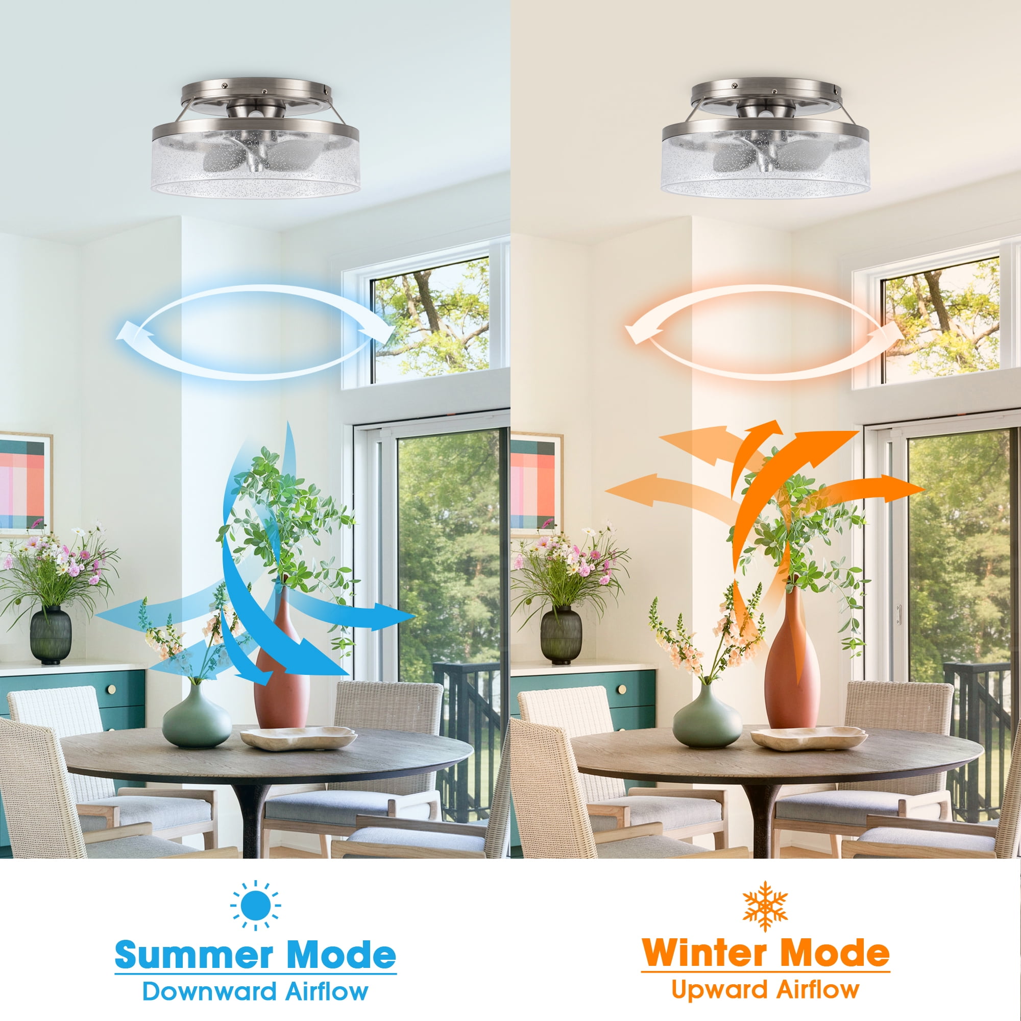 13" Modern Nickel Caged Flush Mount Ceiling Fan with Light and Remote