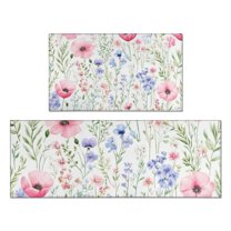 Pioneer Flower Floral Print Pattern Kitchen Rugs Sets Of 2,Anti Fatigue Kitchen Mat Rugs Non Slip Washable,Decorative Kitchen Floor Mats for Kitchen,Sink,Laundry,17"x30" 17"x47"