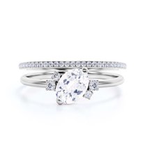 Dazzling Minimalist 2.00 Carat Oval Cut Diamond Moissanite Engagement Ring, Wedding Ring, One Matching Band in 10k Solid White Gold, Gift For Her, Promise Ring, Anniversary Gift, Bridal Ring Set