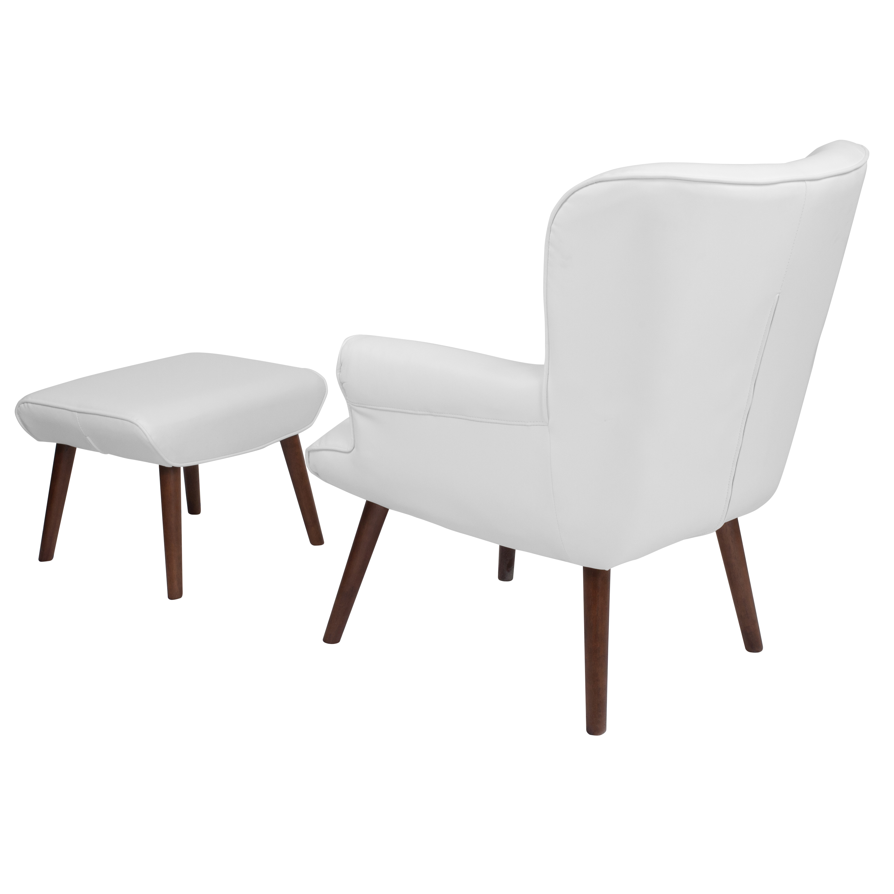 Flash Furniture Bayton Upholstered Wingback Chair with Ottoman in White LeatherSoft - image 2 of 4