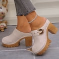 thumbnail image 2 of Dakaela Mules à Talons Épais pour Femmes, Bout Rond Fermé, Sandales à Plateforme à Enfiler, Sabots Confortables Décontractés pour Robe, Chaussures 3,74 Po Beige 9, 2 of 8