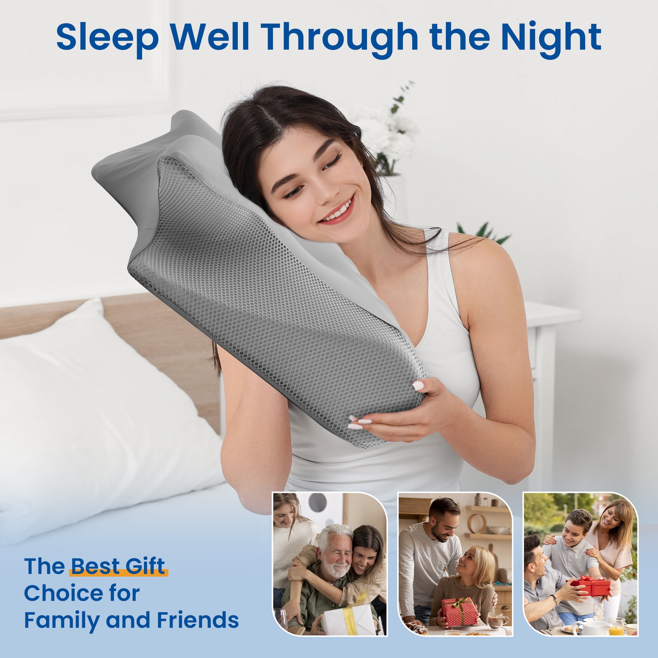 Vccoem Cervical Pillow for Neck Pain Relief, Ergonomic Hollow Design, Odorless Memory Foam Pillow for Sleeping, Orthopedic Contour Neck Support Pillows with Additional Pillowcase, Gray