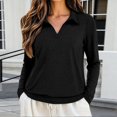 thumbnail image 2 of Sillenn Womens Long Sleeve Polo Shirts Loose Fit Collared V Neck Golf Tunic Tops Soft Lightweight Dressy Casual Work Office Blouses Plus Size Stretchy Business Casual Trendy Fall Outfits Black S, 2 of 5