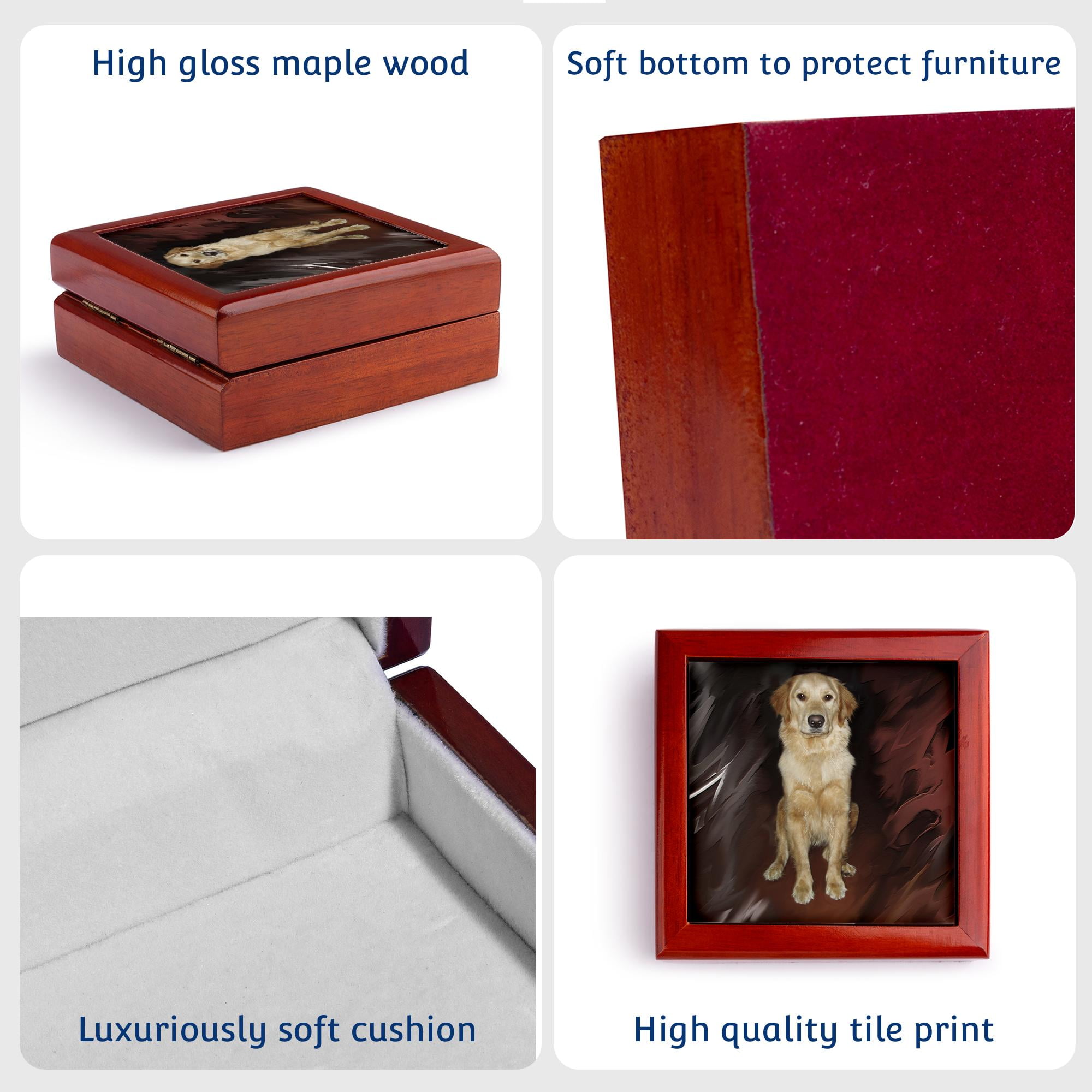 3dRose, Golden Retriever, Jewelry Box 5.5x5.5 inch with 4 inch tile