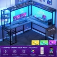 thumbnail image 4 of Aheaplus L Shaped Desk with Power Outlet, L Shaped Gaming Desk with Led Light & Hutch, Reversible Home Office Desk, Corner Computer Desk with Monitor Stand & Storage Shelves, Pink, 4 of 8