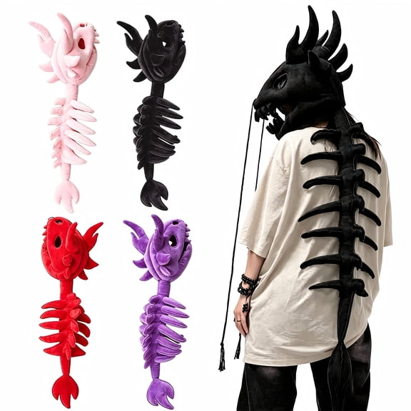 Dinosaur Skeleton Costume Wearable Plush Spinosaurus Dino Outfit with 3D Headgear Spine - Halloween Cosplay Dress Up, Black, S