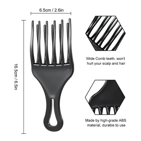 1Pc Hair Comb Insert Afro Hair Pick Comb Hair Fork Comb Plastic High & Low Gear Comb Hairdressing Styling Tool Black for Man &