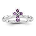 thumbnail image 1 of Sterling Silver Stackable Expressions Rhodium Amethyst Cross Ring Size 8, 1 of 3