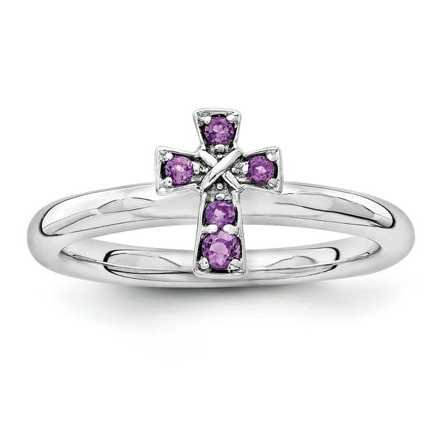 Sterling Silver Stackable Expressions Rhodium Amethyst Cross Ring Size 8