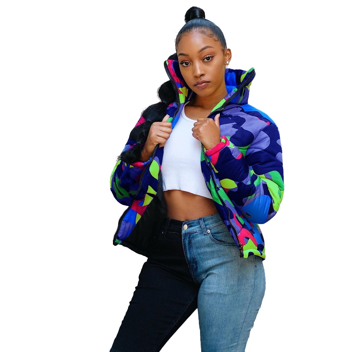 Puloru Women's Camouflage Zipper Open 