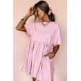 thumbnail image 4 of Women's Light Pink Solid Color Pocketed Raw Edge Babydoll Dress - Casual Summer Mini Dress - [ZhiHiMeRi] | (US 12-14)L, 4 of 12